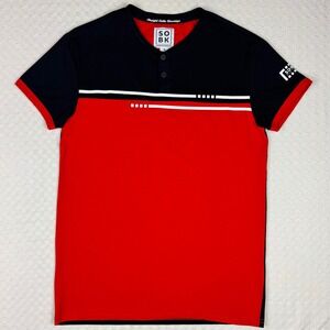 SOBK Straight Outta Brooklyn T-Shirt Mens Small Red Black Henley Supreme‎ Cotton
